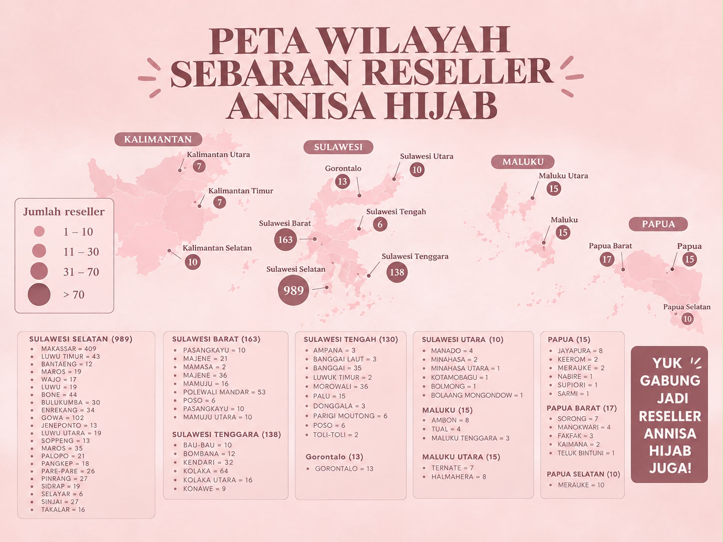 Peta wilayah sebaran reseller Annisa Hijab di seluruh Indonesia
